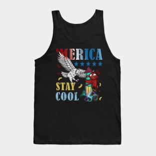 Merica Funny Eagle and Scared Parrot Fireworks Stay Cool Tank Top